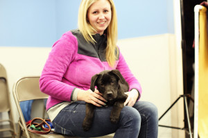 This pup loves being on Dana`s lap, but some adult dogs become protective of themselves or their owner if you try to pet them in this situation.